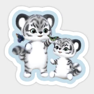 White Tigers with butterflies Sticker